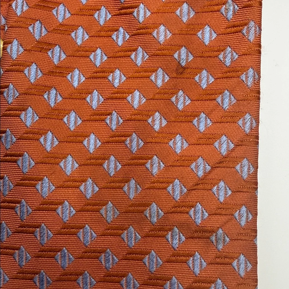 Countess Mara Men's Orange & Blue Patterned Tie, handmade 100% silk